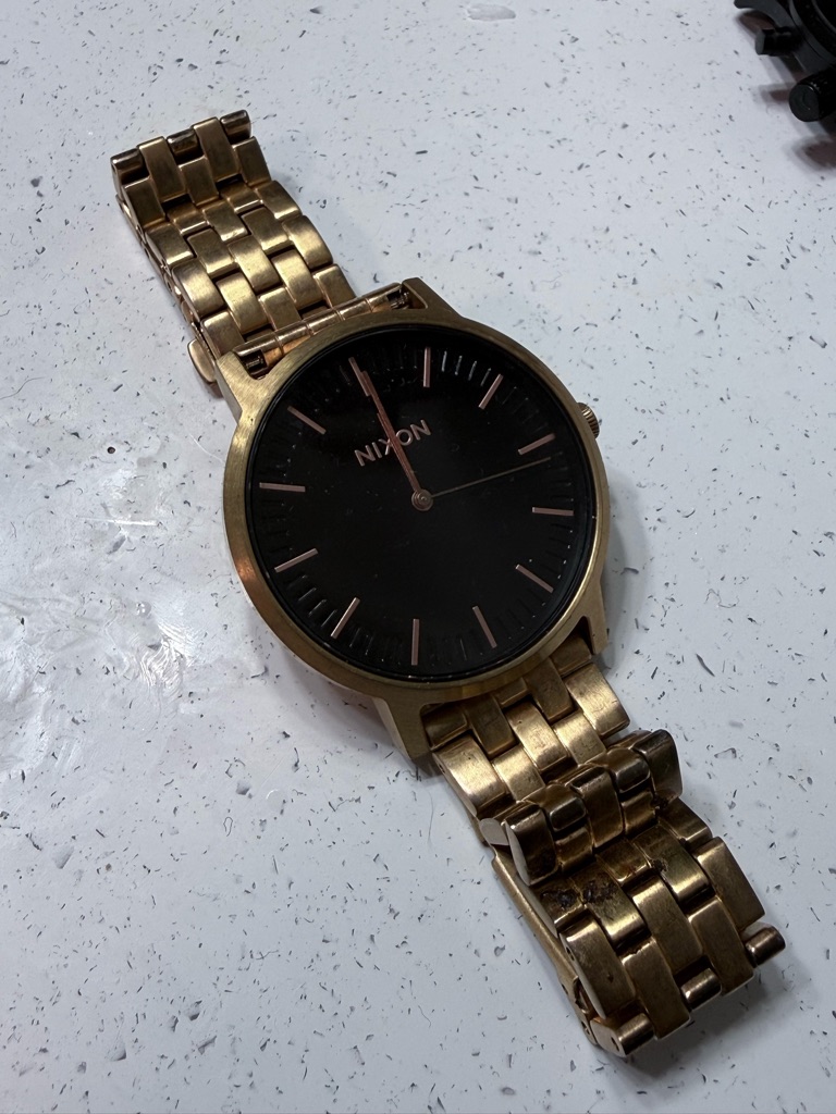 Nixon Gold Bracelet Watch With Black Dial